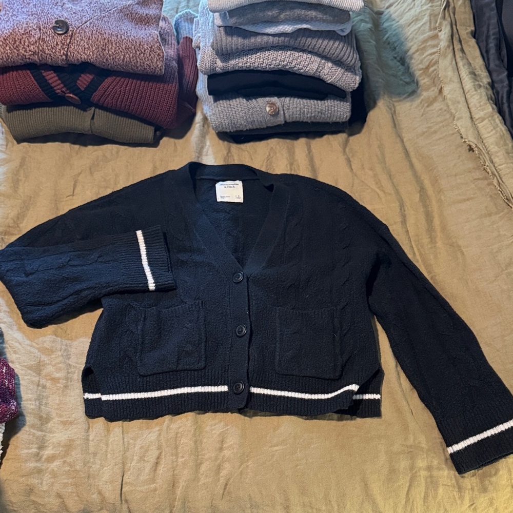 Abercrombie & Fitch Black Cardigan with White Accents